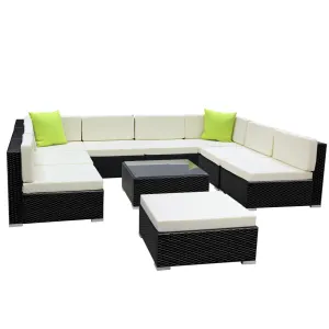 10-Piece Outdoor Sofa Set Wicker Couch Lounge Setting 9 Seater