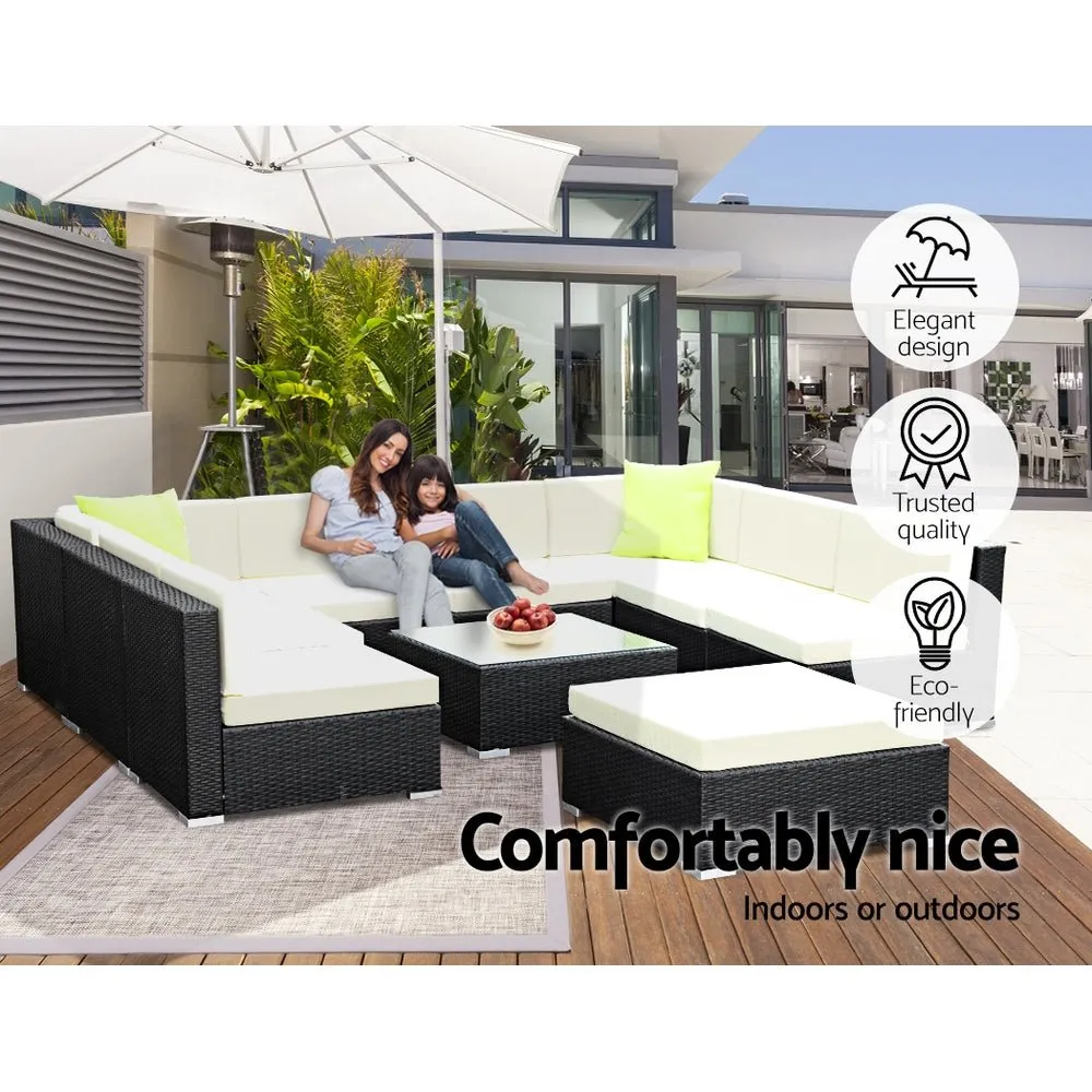 10-Piece Outdoor Sofa Set Wicker Couch Lounge Setting 9 Seater