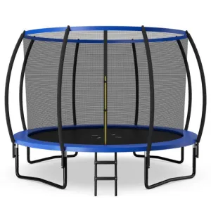 12FT ASTM Approved Recreational Trampoline with Ladder-Blue