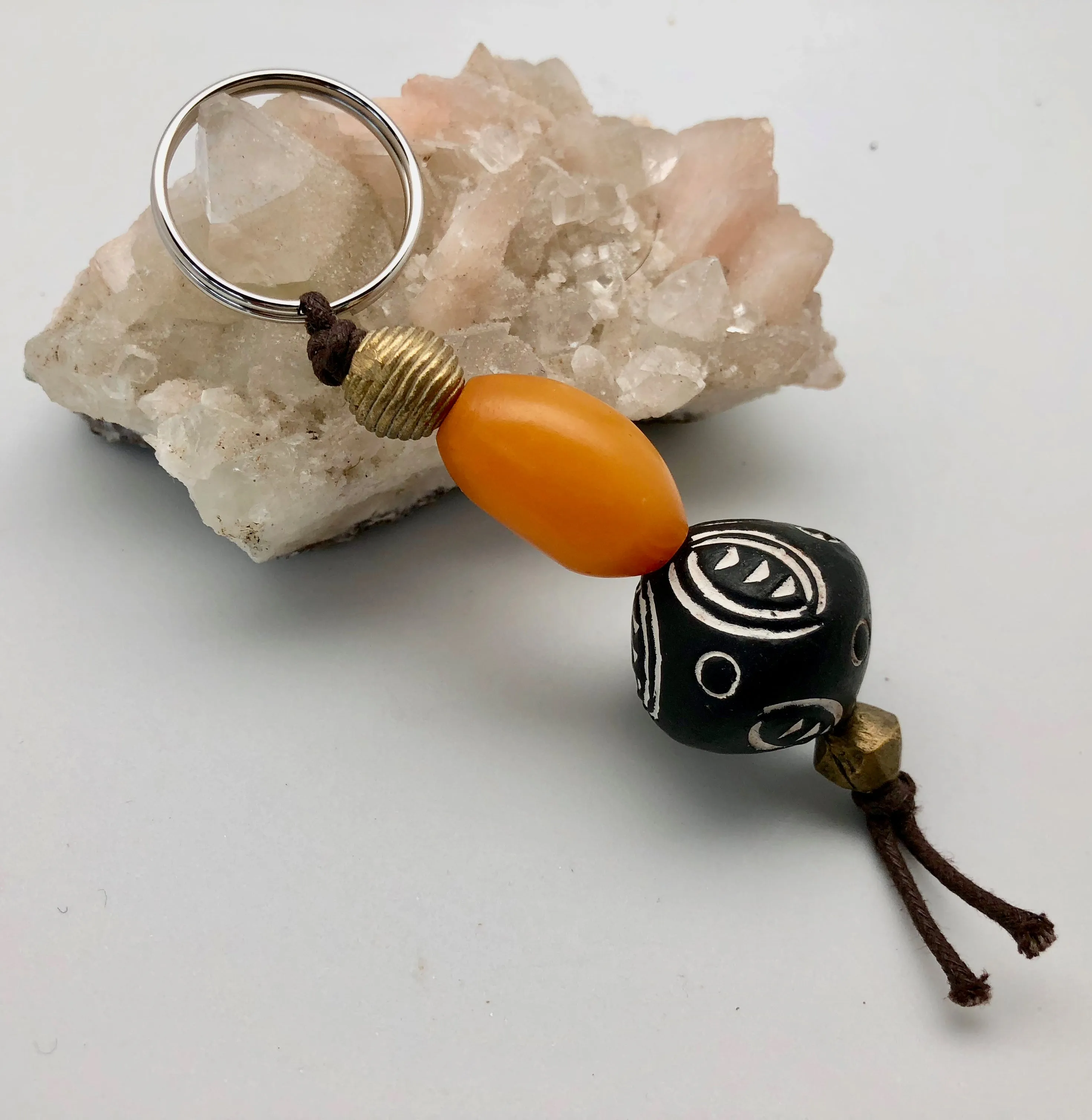 African Trade Beads Mali Amber Bead Key Ring