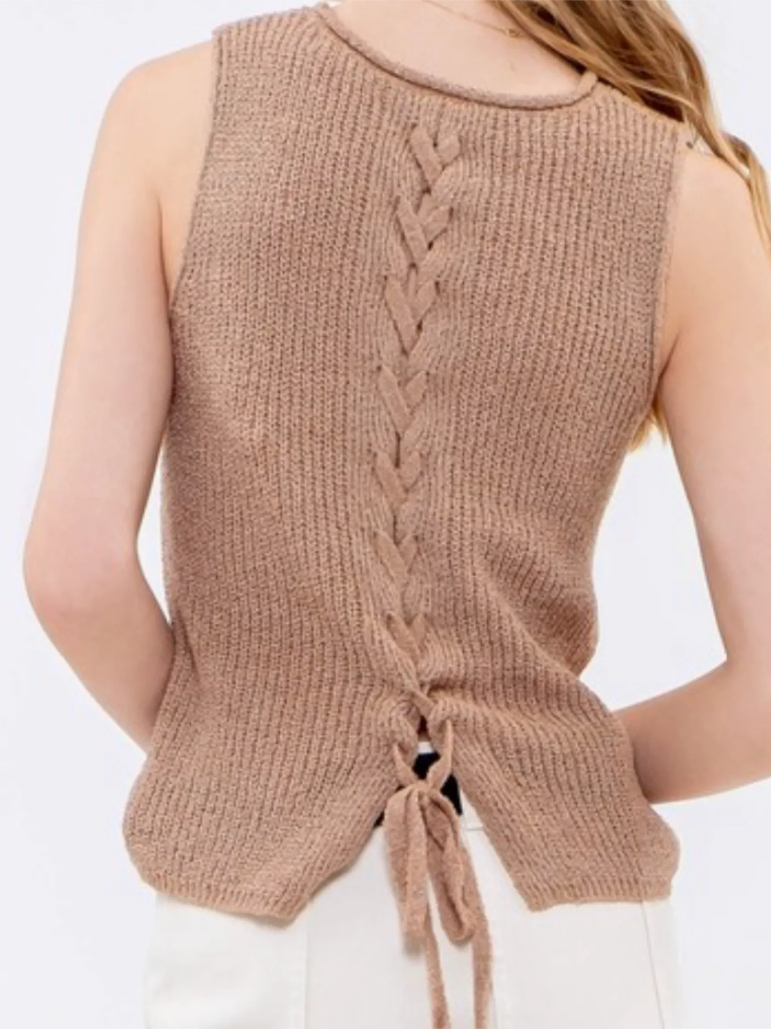 Alani Crochet Knit Tank - Tan