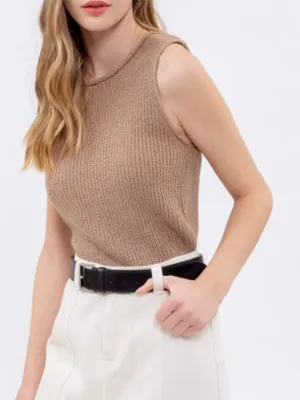 Alani Crochet Knit Tank - Tan