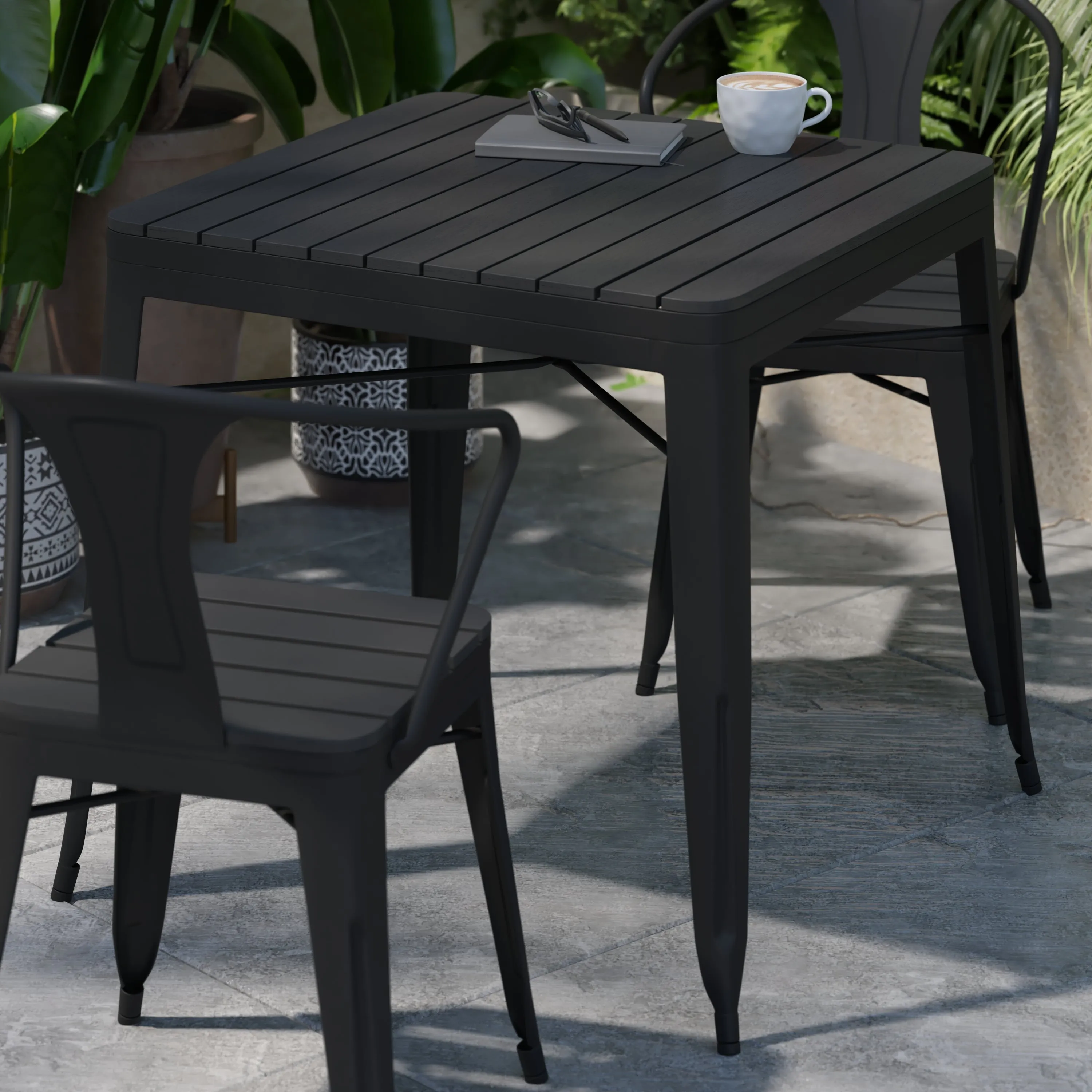 Black All-Weather Patio Table SB-T11T-BK-GG