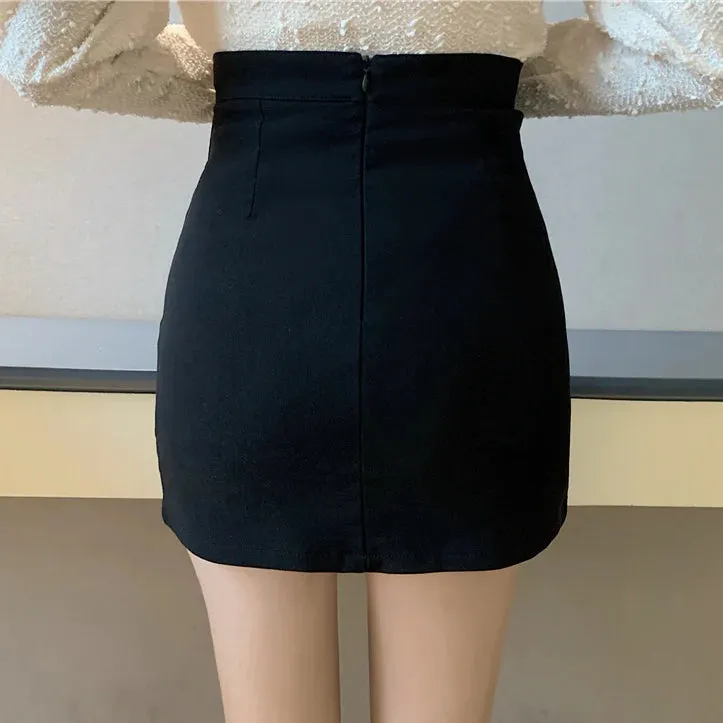 Black cross-tie irregular high-waist skirt       S2817