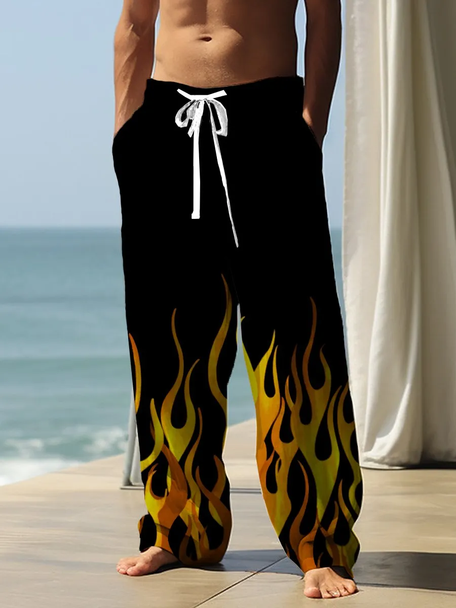 Casual Pants Vintage Flame Print Pants