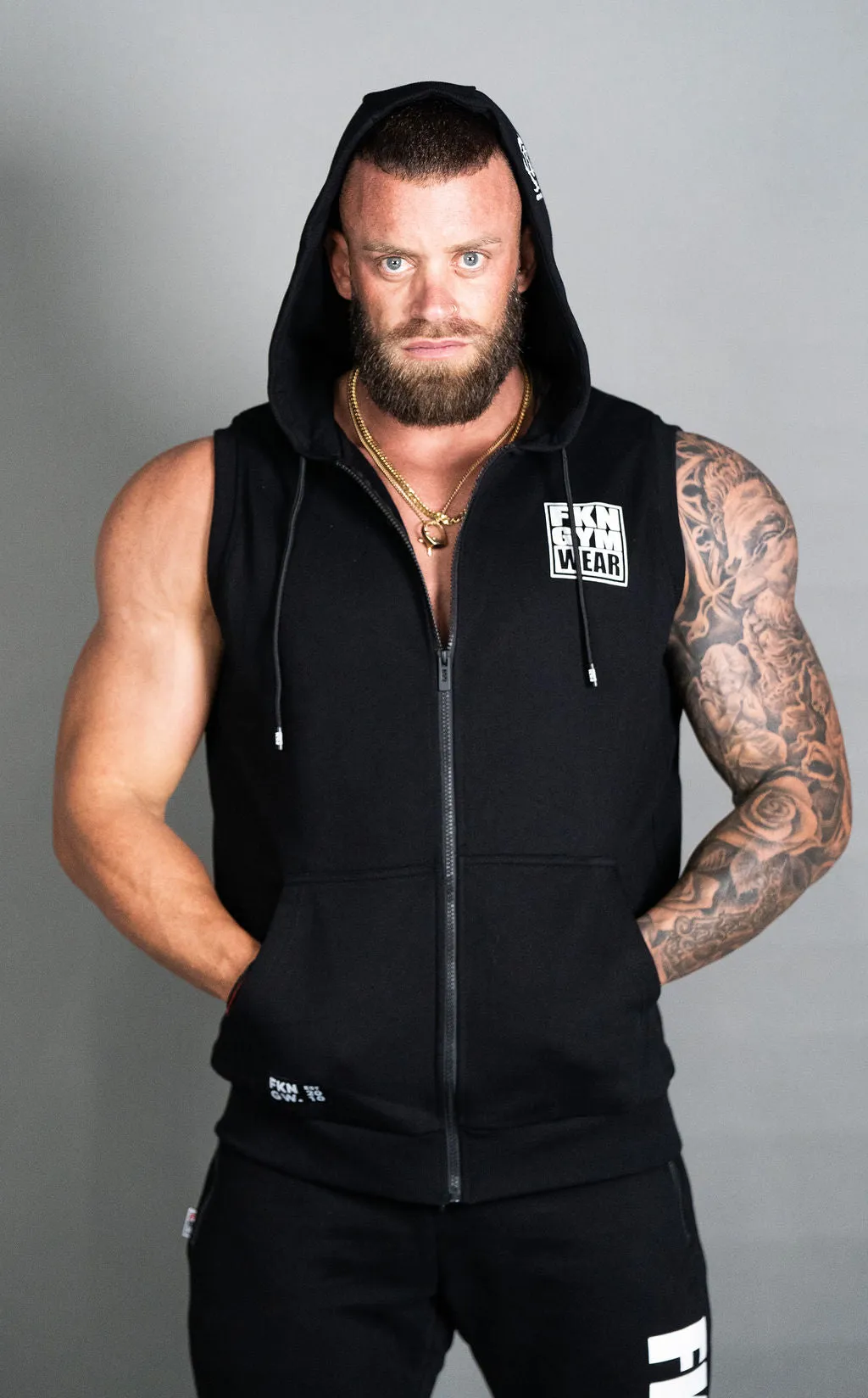 Classic | Men's Zip Up Sleeveless Gym Hoodie | Black