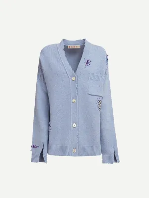 Distressed Cardigan in Smoke Blue