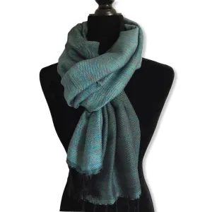 Double-faced Diagonal Handwoven Scarf - Variegated Turquoise