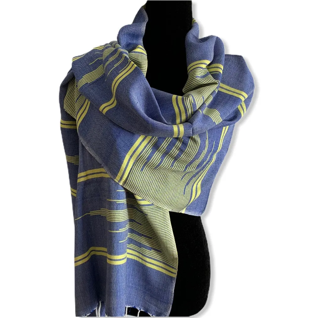 Geometric Handwoven Scarf - Blue & Yellow