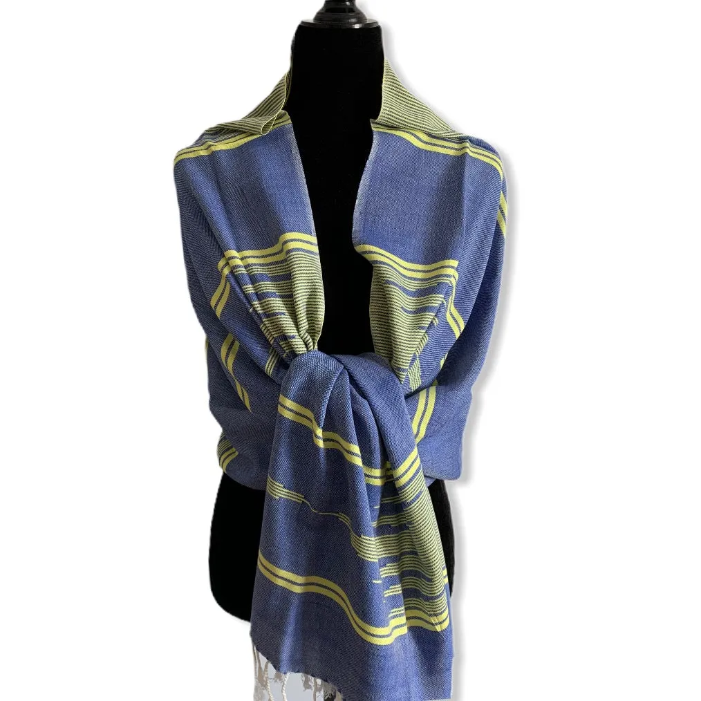 Geometric Handwoven Scarf - Blue & Yellow