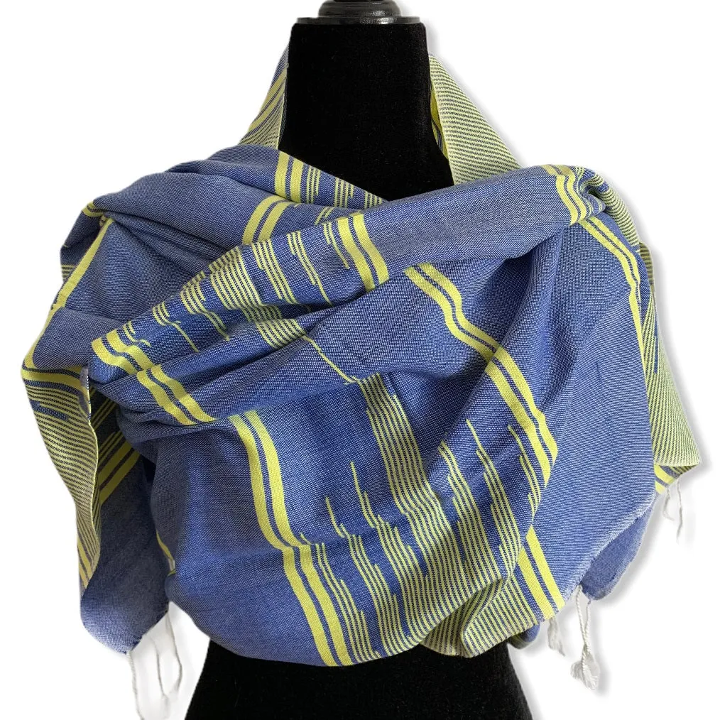 Geometric Handwoven Scarf - Blue & Yellow