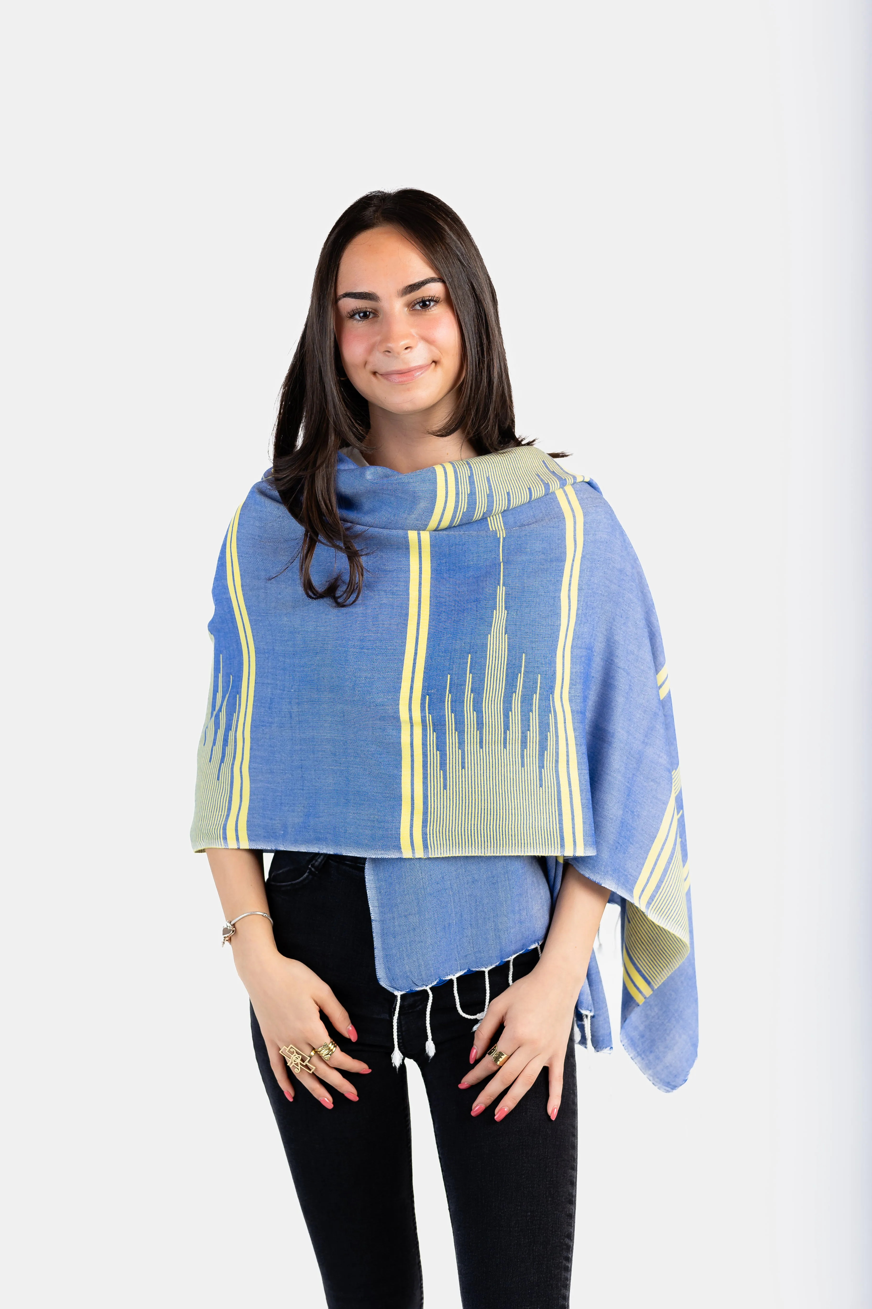 Geometric Handwoven Scarf - Blue & Yellow