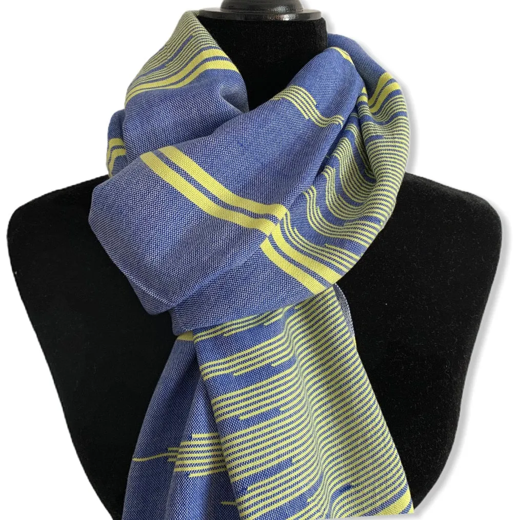 Geometric Handwoven Scarf - Blue & Yellow