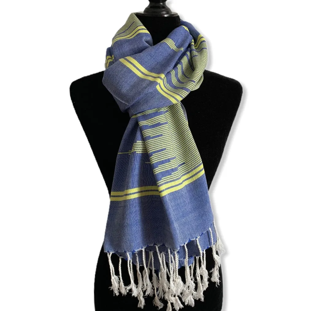 Geometric Handwoven Scarf - Blue & Yellow