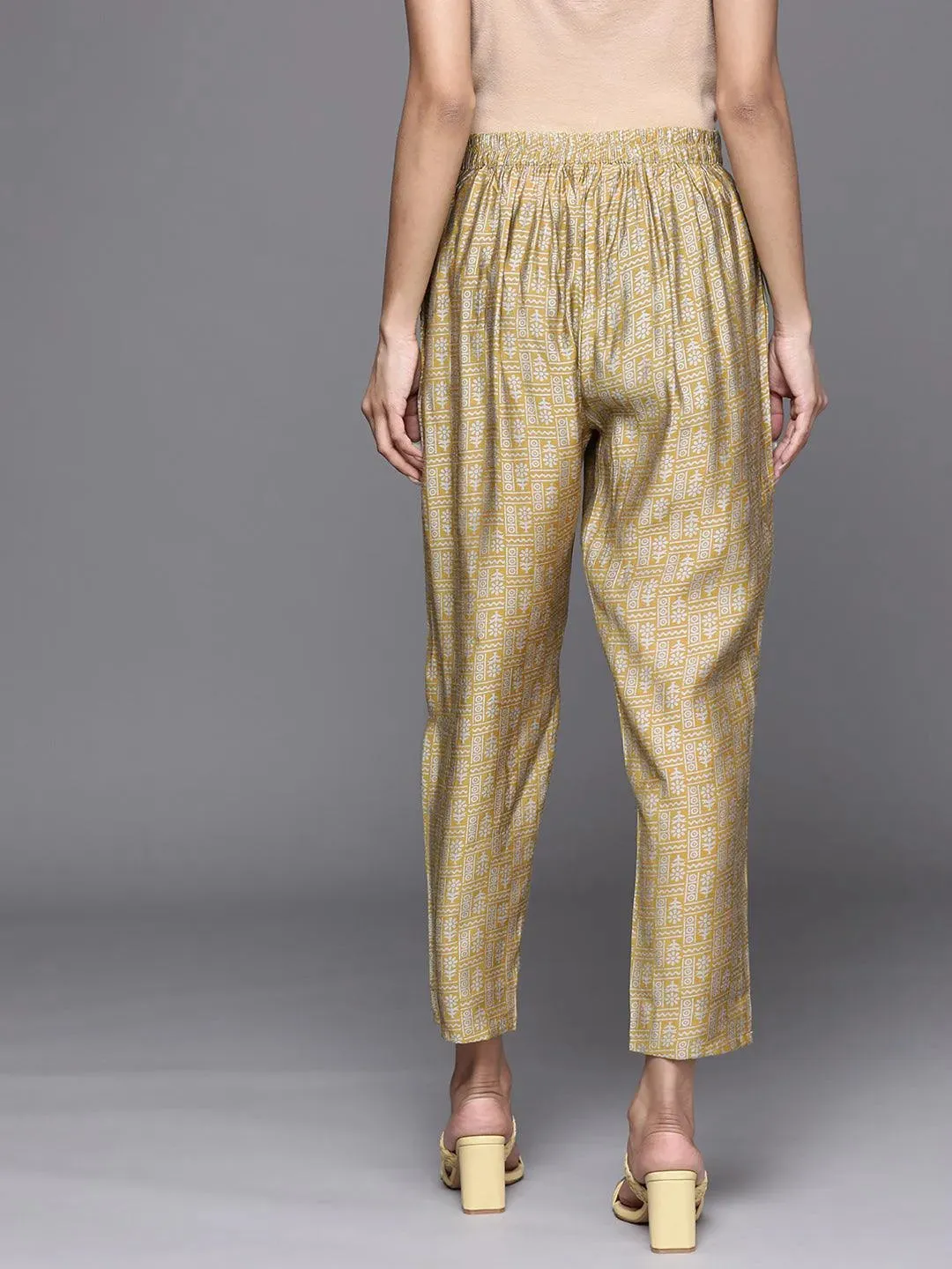 Gold Printed Silk Trousers