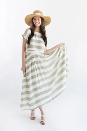 Green and White Linen Stripe Skirt