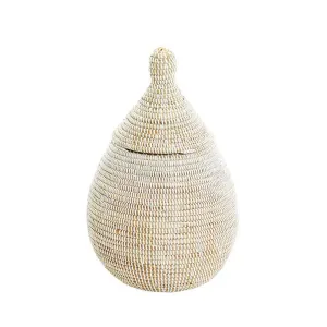 Hand Woven Lidded Gourd Basket – White