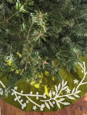 Handmade Christmas Tree Skirt in Felt - Branches and Stars in Moss - 60"