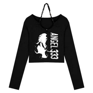 Harajuku Grunge Skinny Black Tshirts Women American Retro Letter Print Tees Female Streetwear Vintage Cropped Tops