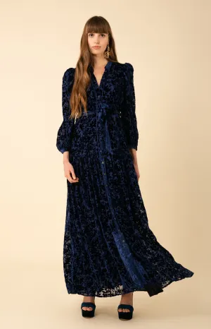 Heloise Solid Velvet Burnout Maxi Dress