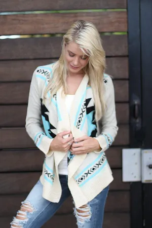 Ivory and Aqua Knit Cardigan