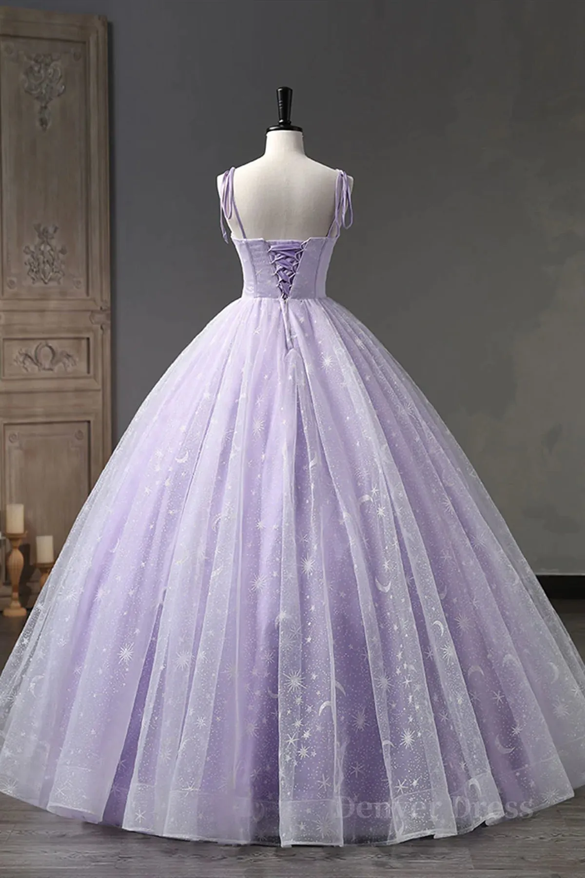 kamahe A Line Lilac Tulle Long Prom Dresses, Lilac Long Formal Evening Dresses