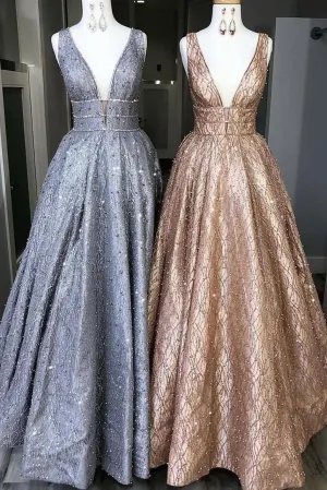 kamahe Amazing Unique V-neck Long Prom Dresses Gorgeous Modest Floor Length Party Dresses