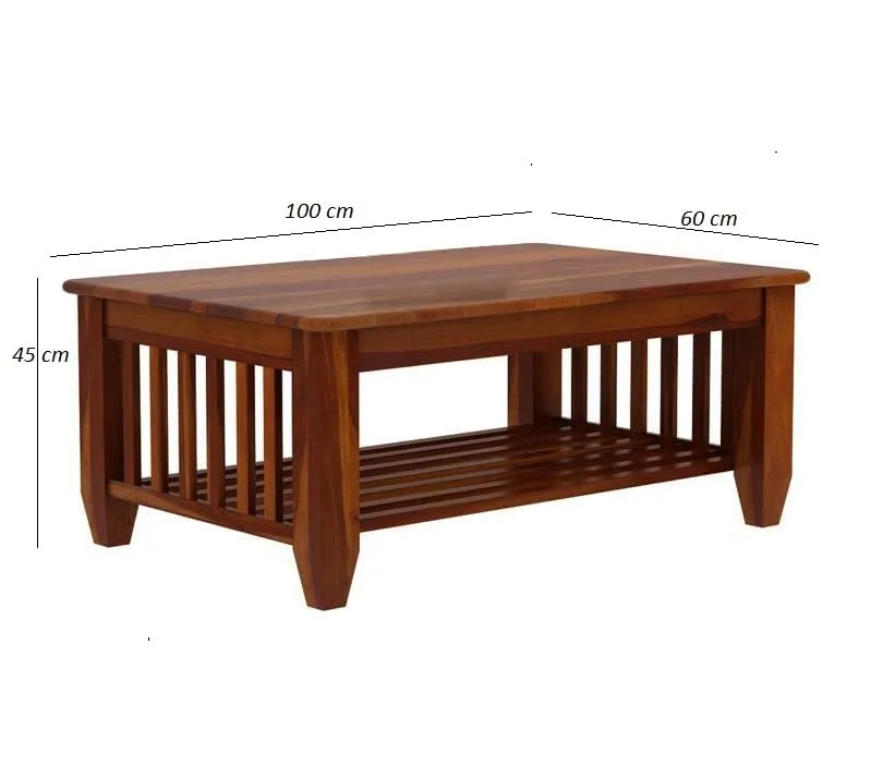 Krishana Art Palace, Solid Sheesham Wood Wooden Centre Table Coffee Table Center Table Teapoy for Living Room Wooden Home Furniture (Honey Finish) (03)