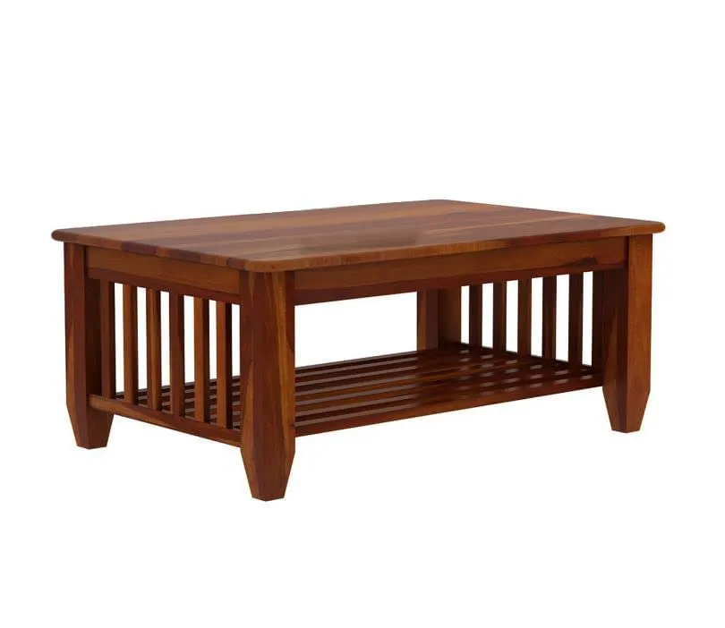 Krishana Art Palace, Solid Sheesham Wood Wooden Centre Table Coffee Table Center Table Teapoy for Living Room Wooden Home Furniture (Honey Finish) (03)