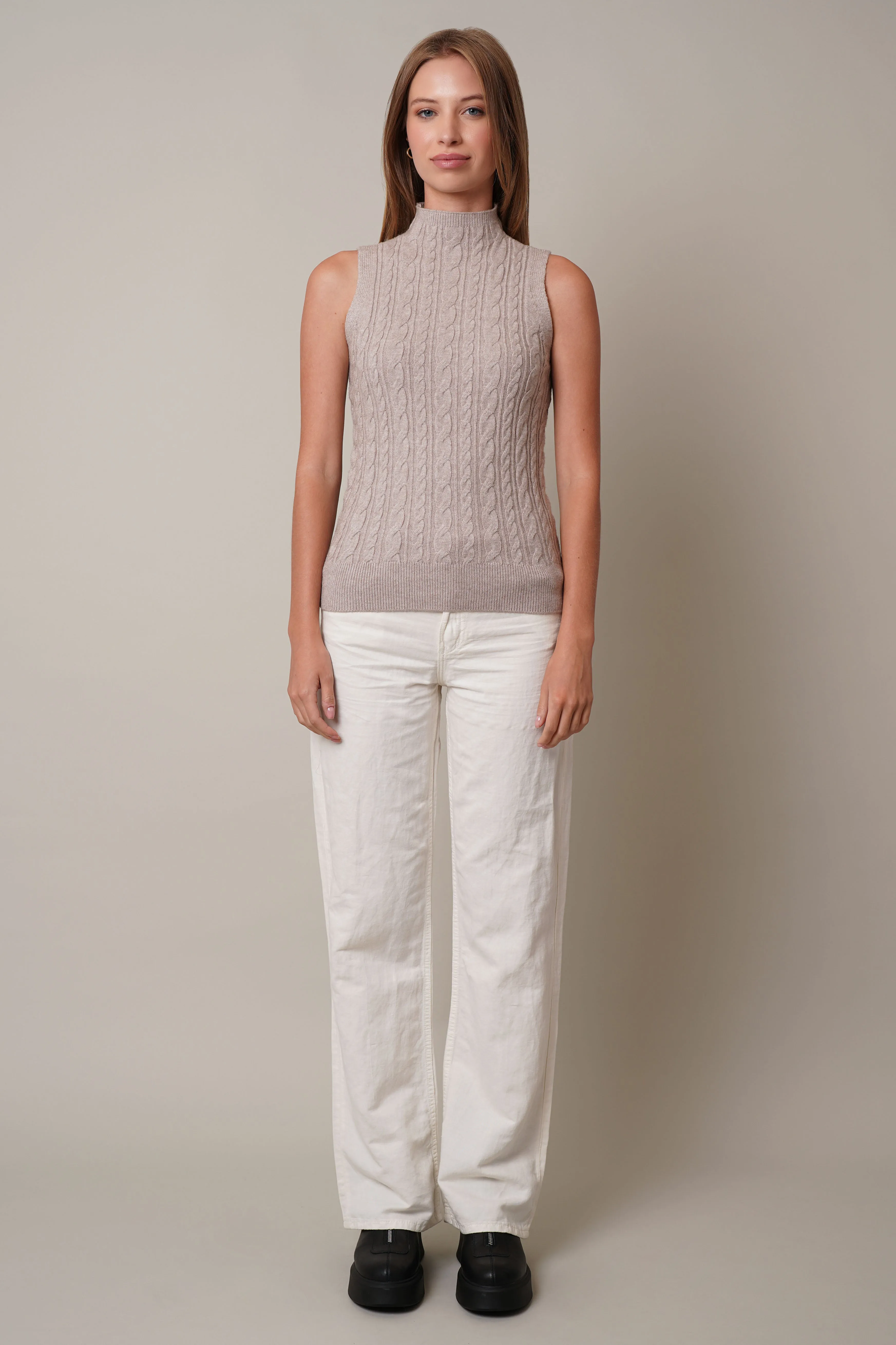 Mock Neck Cable Knit Tank