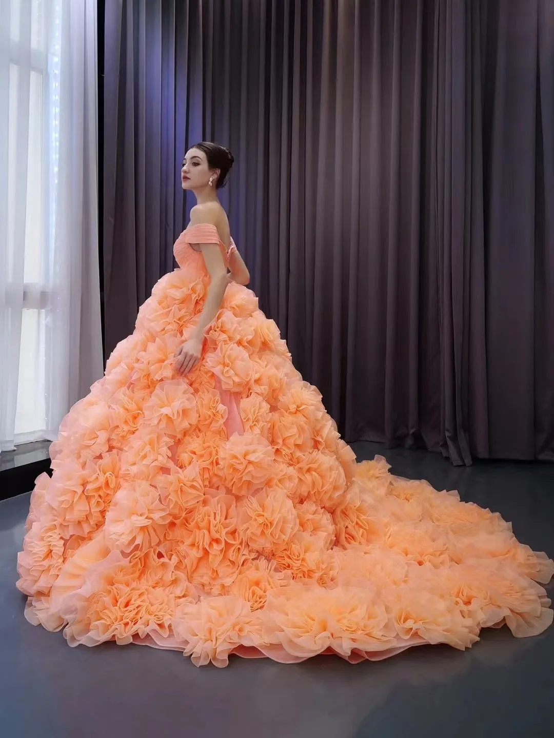 Orange Ruffles Tiered Sweet 16 Ball Gowns Off the Shoulder Pageant Dresses Quinceanera Dress 231109