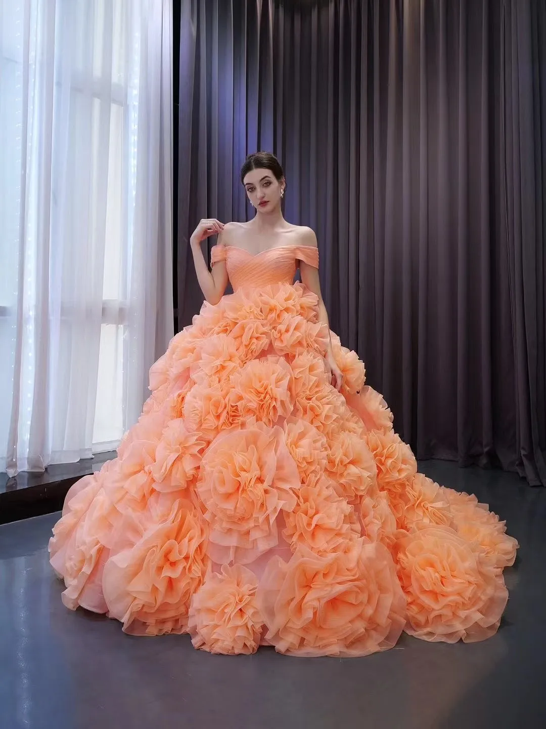 Orange Ruffles Tiered Sweet 16 Ball Gowns Off the Shoulder Pageant Dresses Quinceanera Dress 231109