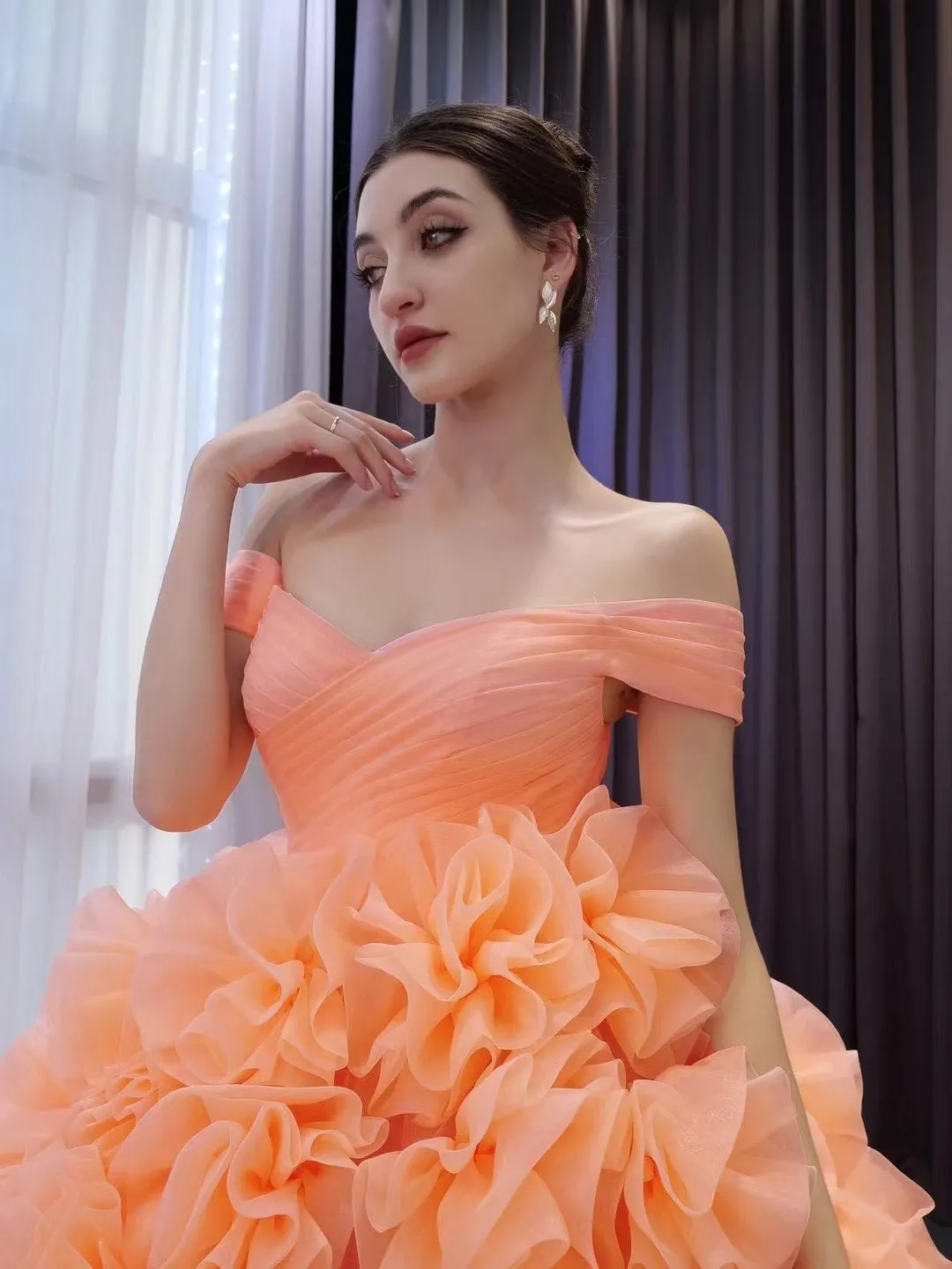 Orange Ruffles Tiered Sweet 16 Ball Gowns Off the Shoulder Pageant Dresses Quinceanera Dress 231109