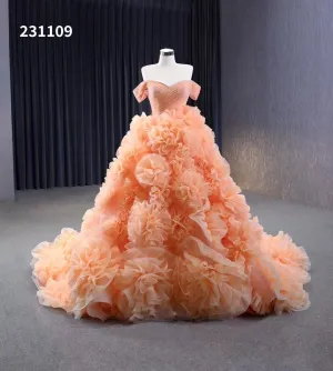 Orange Ruffles Tiered Sweet 16 Ball Gowns Off the Shoulder Pageant Dresses Quinceanera Dress 231109