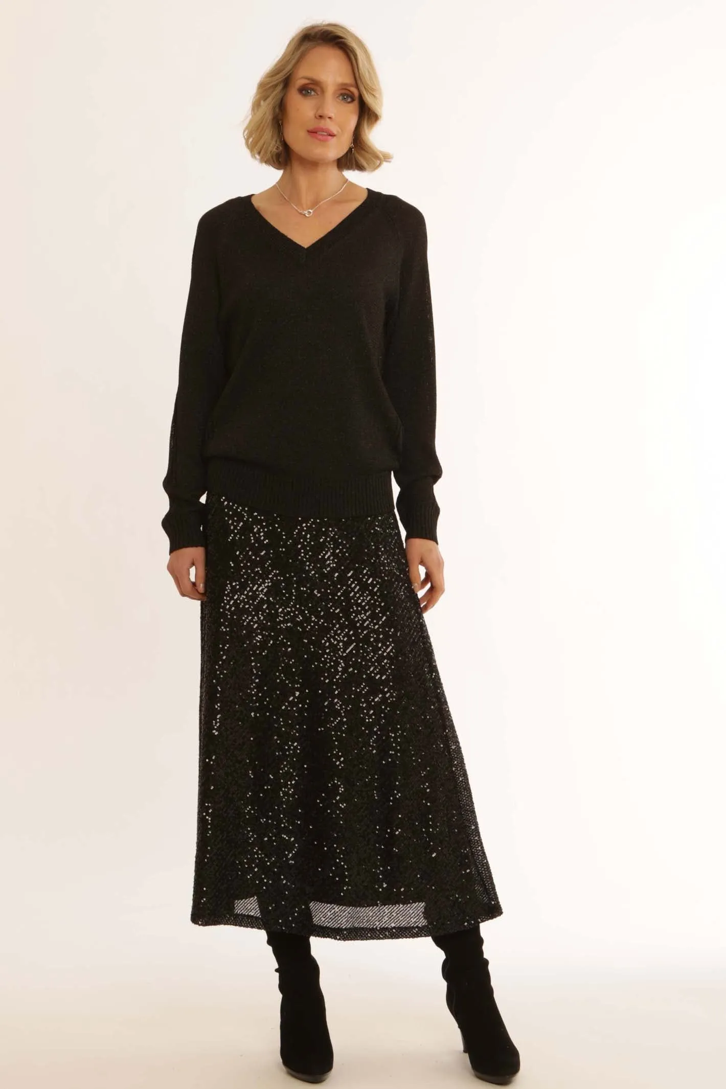 Pomodoro Clothing Solid Sequin Bias Skirt 62454