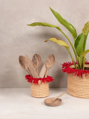 Raffia Tassel Storage Pots, Red