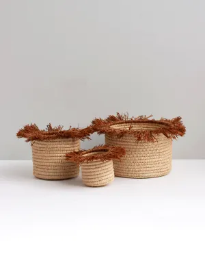 Raffia Tassel Storage Pots, Tobacco