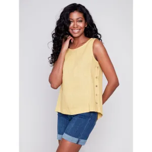 Sleeveless Linen Tops with Side Buttons