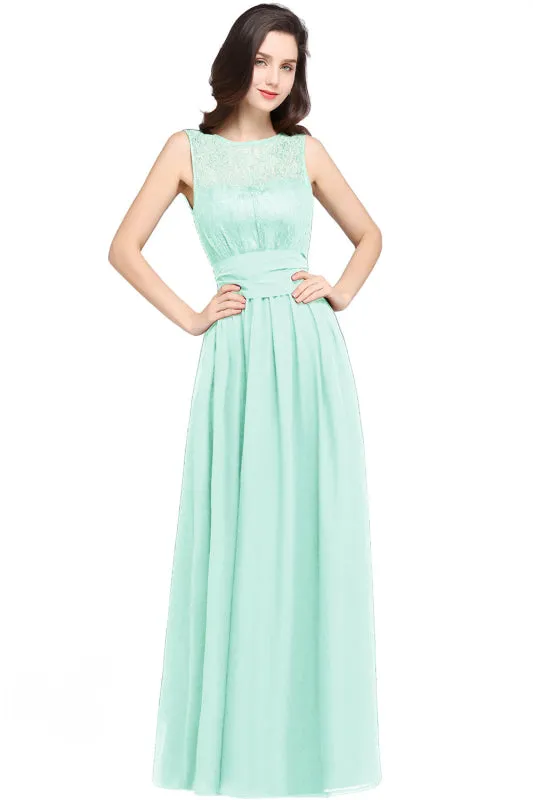 Sleeveless Ruched Chiffon Bridesmaid Dress Crew Neck Aline Formal Dress