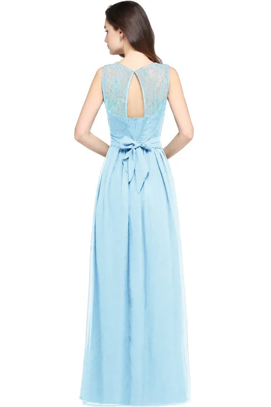 Sleeveless Ruched Chiffon Bridesmaid Dress Crew Neck Aline Formal Dress