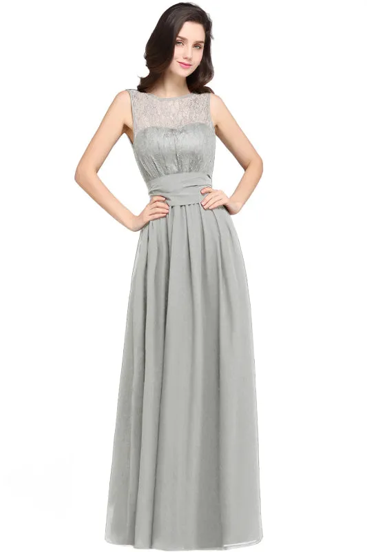 Sleeveless Ruched Chiffon Bridesmaid Dress Crew Neck Aline Formal Dress