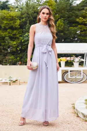 Sleeveless Ruched Chiffon Bridesmaid Dress Crew Neck Aline Formal Dress