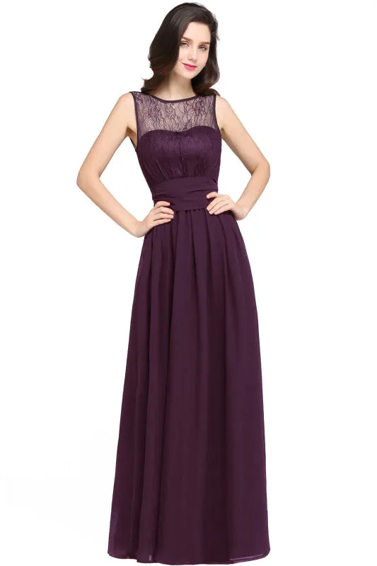 Sleeveless Ruched Chiffon Bridesmaid Dress Crew Neck Aline Formal Dress