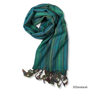 Small Striped Handwoven Scarf - Mediterranean Sea