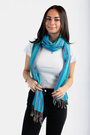 Striped Handwoven Bamboo Viscose Scarf - Turquoise & Yellow