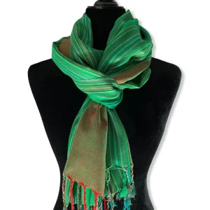 Striped Handwoven Scarf - Green & Turquoise