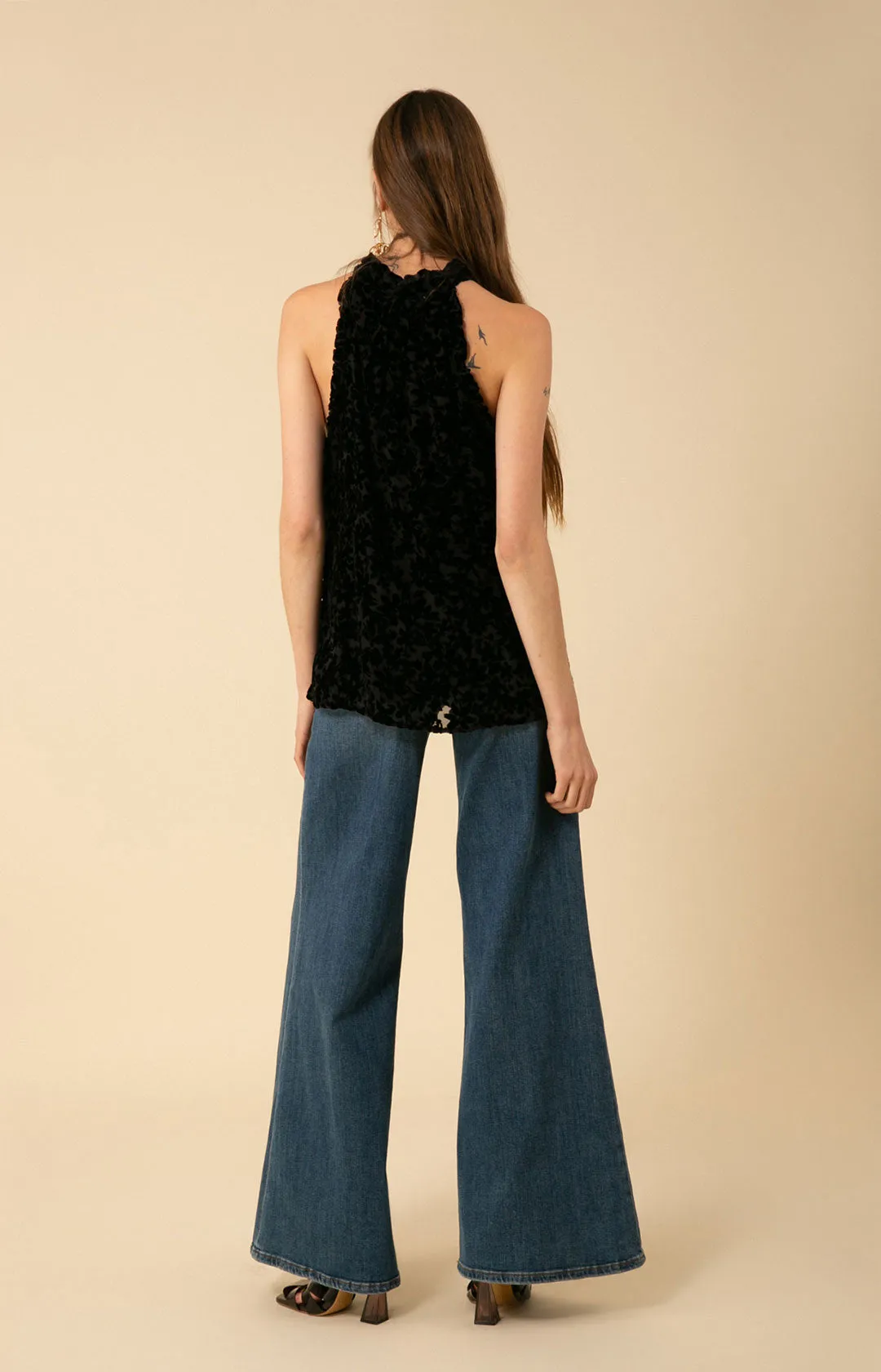 Thais Solid Halter Velvet Burnout Top