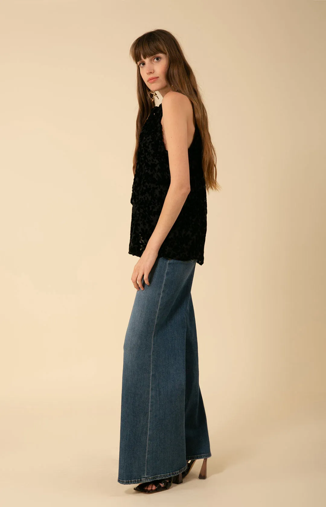 Thais Solid Halter Velvet Burnout Top