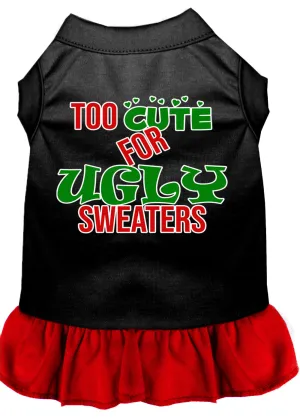 Too Cute For Ugly Sweaters Screen Print Dog Dress Black With Red Xxl