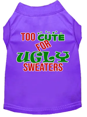 Too Cute For Ugly Sweaters Screen Print Dog Shirt Purple Lg